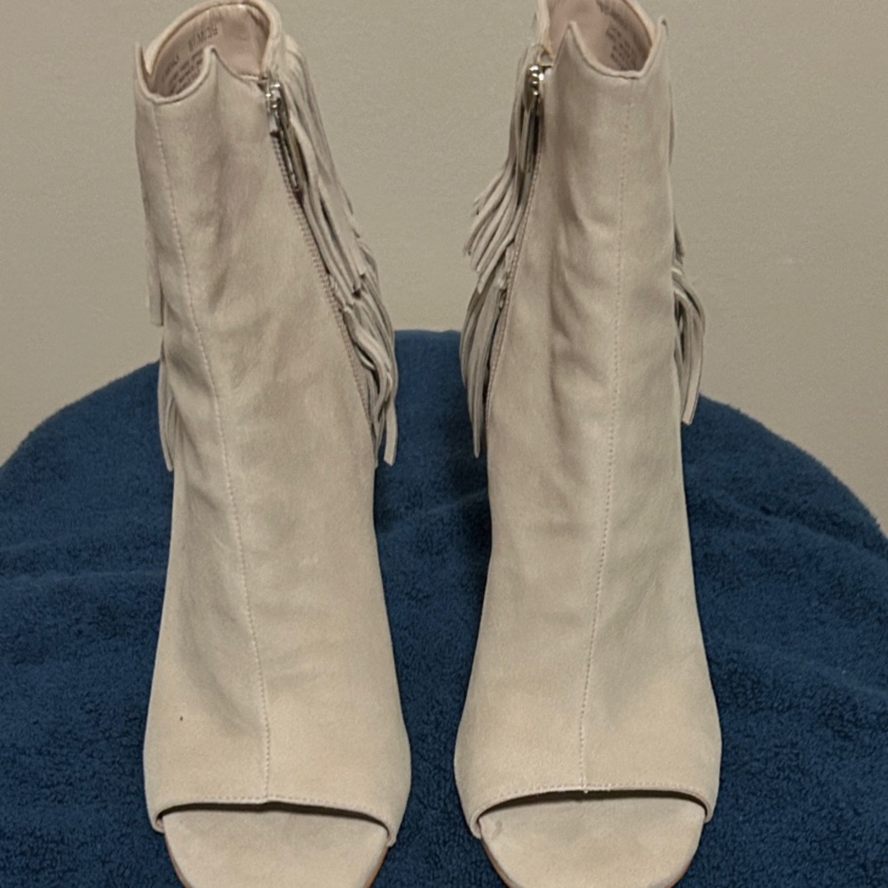 Vince Camuto Cream Fringe Ankle Booties